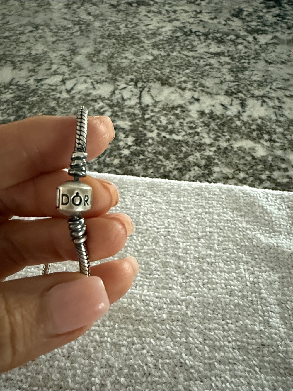 Pandora Silver Charm Bracelet with Logo Barrel Bead